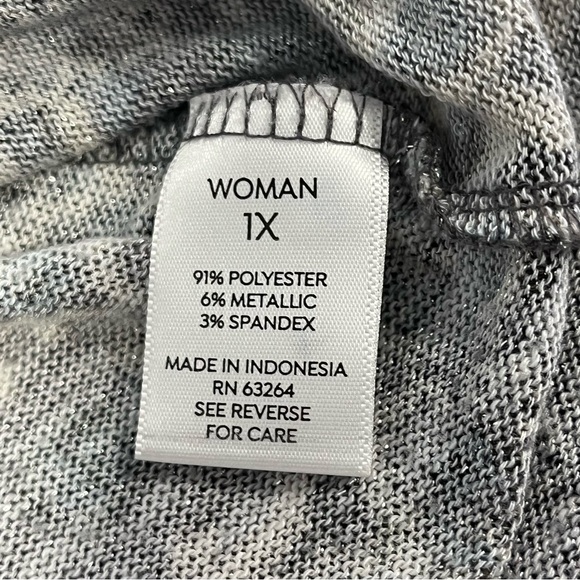 Westport Silver Blue Metallic Sweater Floral Knit Pullover V-Neck Asymmetrical - Picture 11 of 12